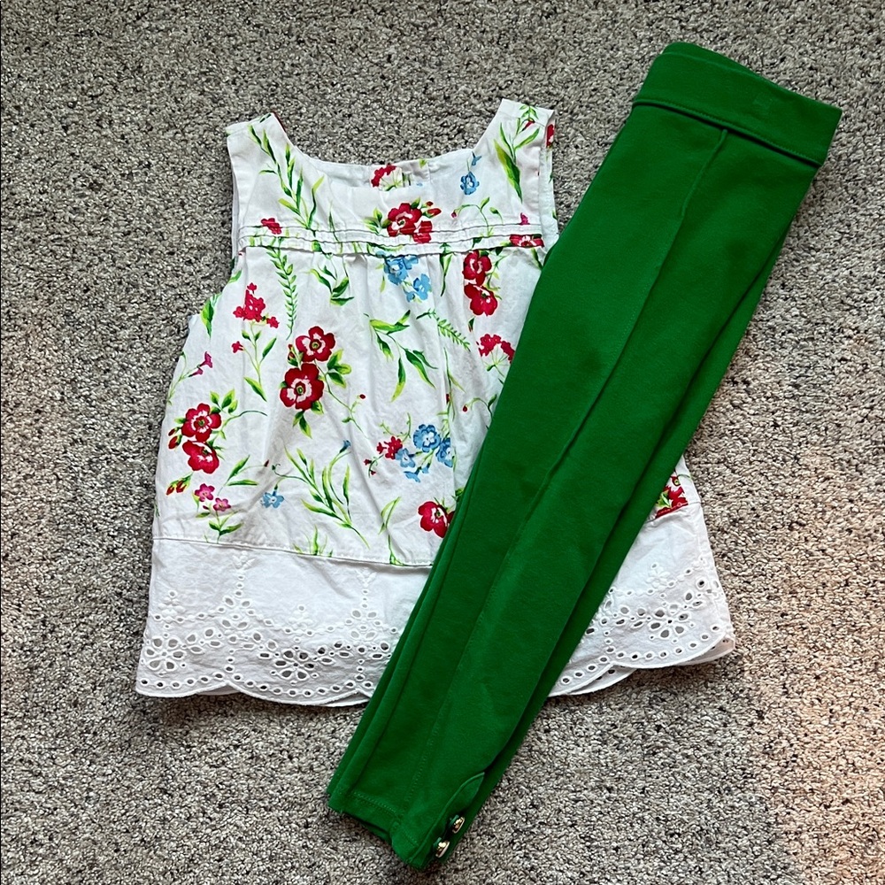 Janie and Jack Floral Top and Green Leggings Set